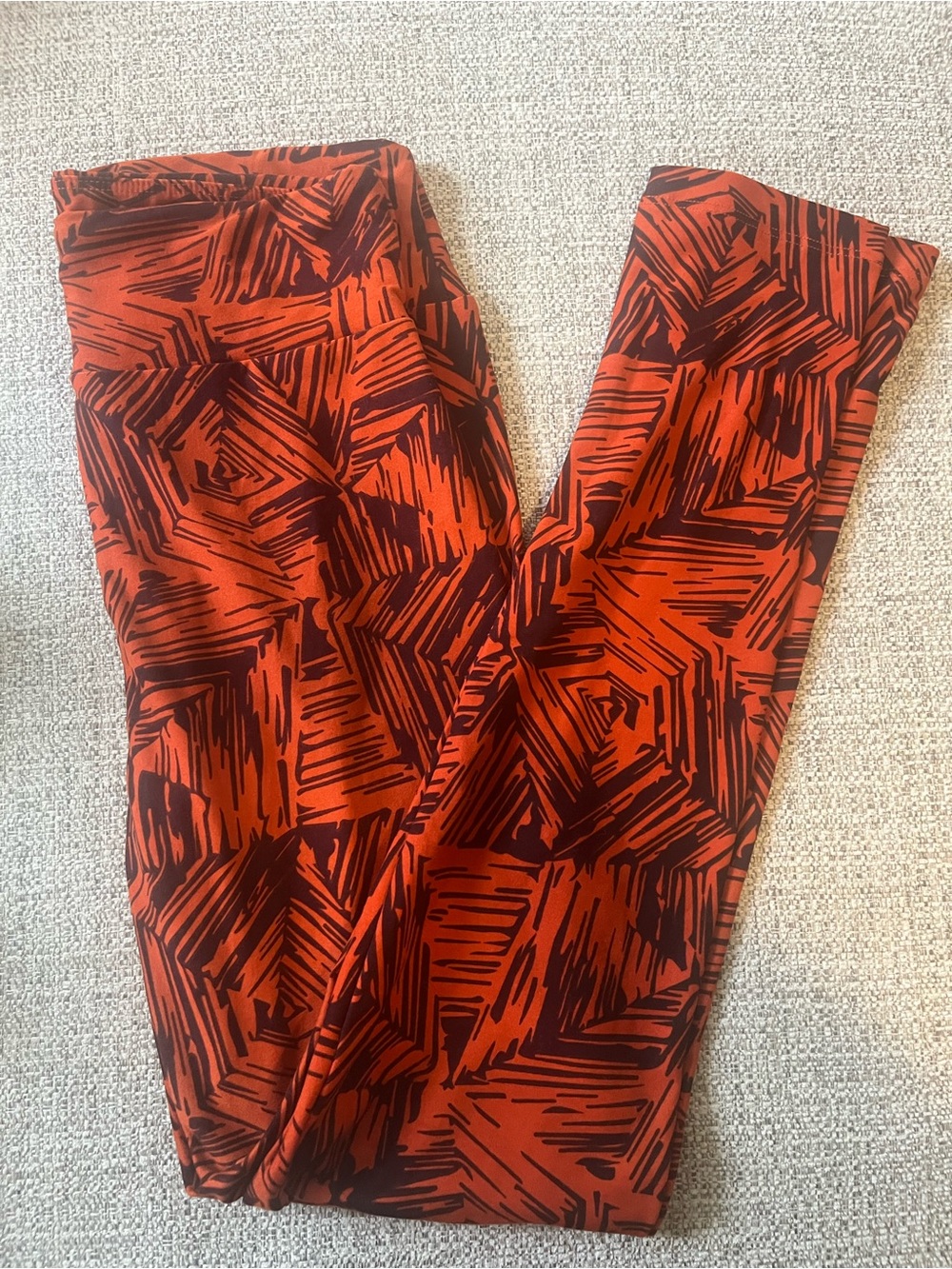 LuLaRoe OS Rust Orange and Purple Abstract Print Leggings